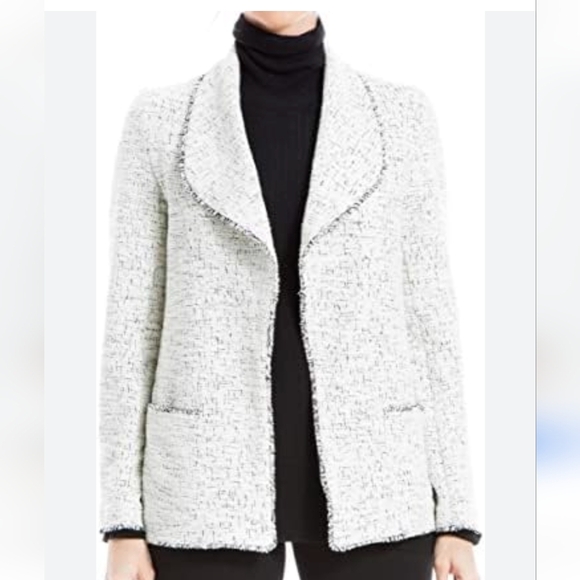 Max Studio Jackets & Blazers - Max studio white & black open front blazer with fringe edging